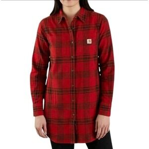 CARHARTT WOMEN'S Red Buffalo Plaid Rugged Flex FLANNEL Shirt Cabincore Womens M